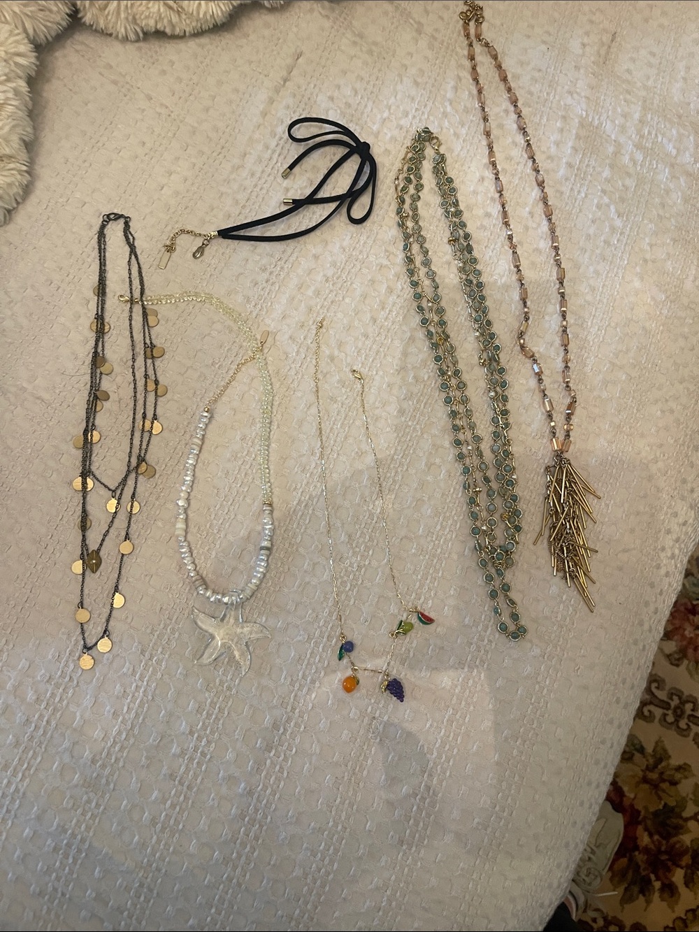Anthropologie Gold, Black, Green & White Layered Necklace Set